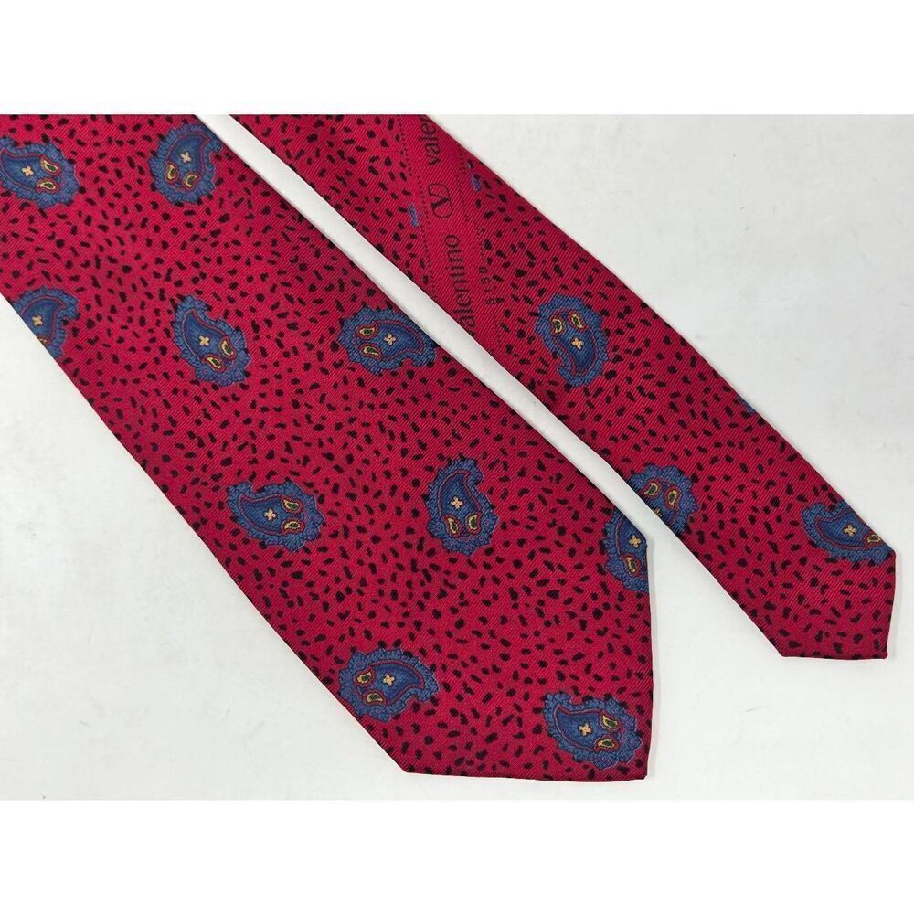 VALENTINO CRAVATTE ITALY SILK TIE RED ANIMAL PRINT PAISLEY 3" X 59" VINTAGE